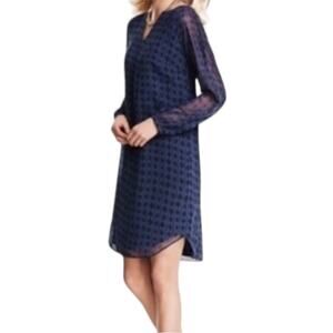 Cabi Harlequin Purple and Black Print Sheer Long Sleeve Shift Dress